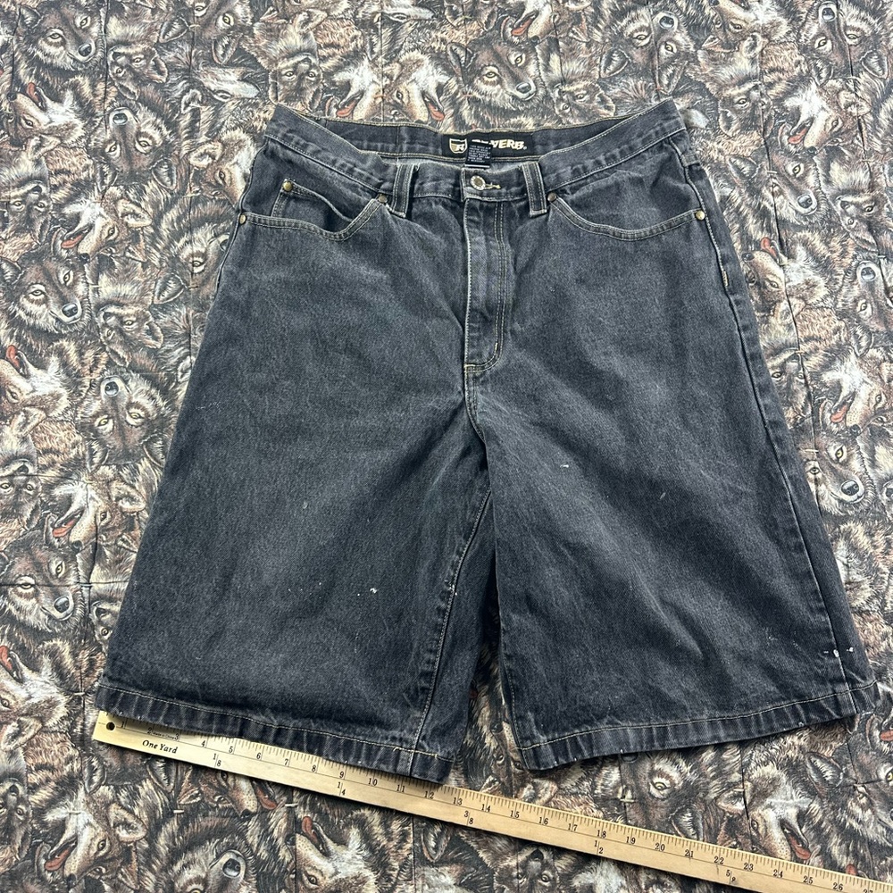 early 2000s faded, black baggy jeans, shorts